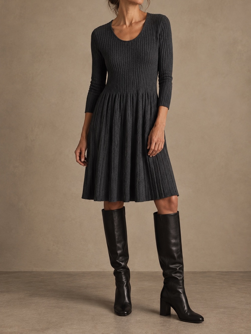 Eileen fisher grey wool ribbed sweater dress